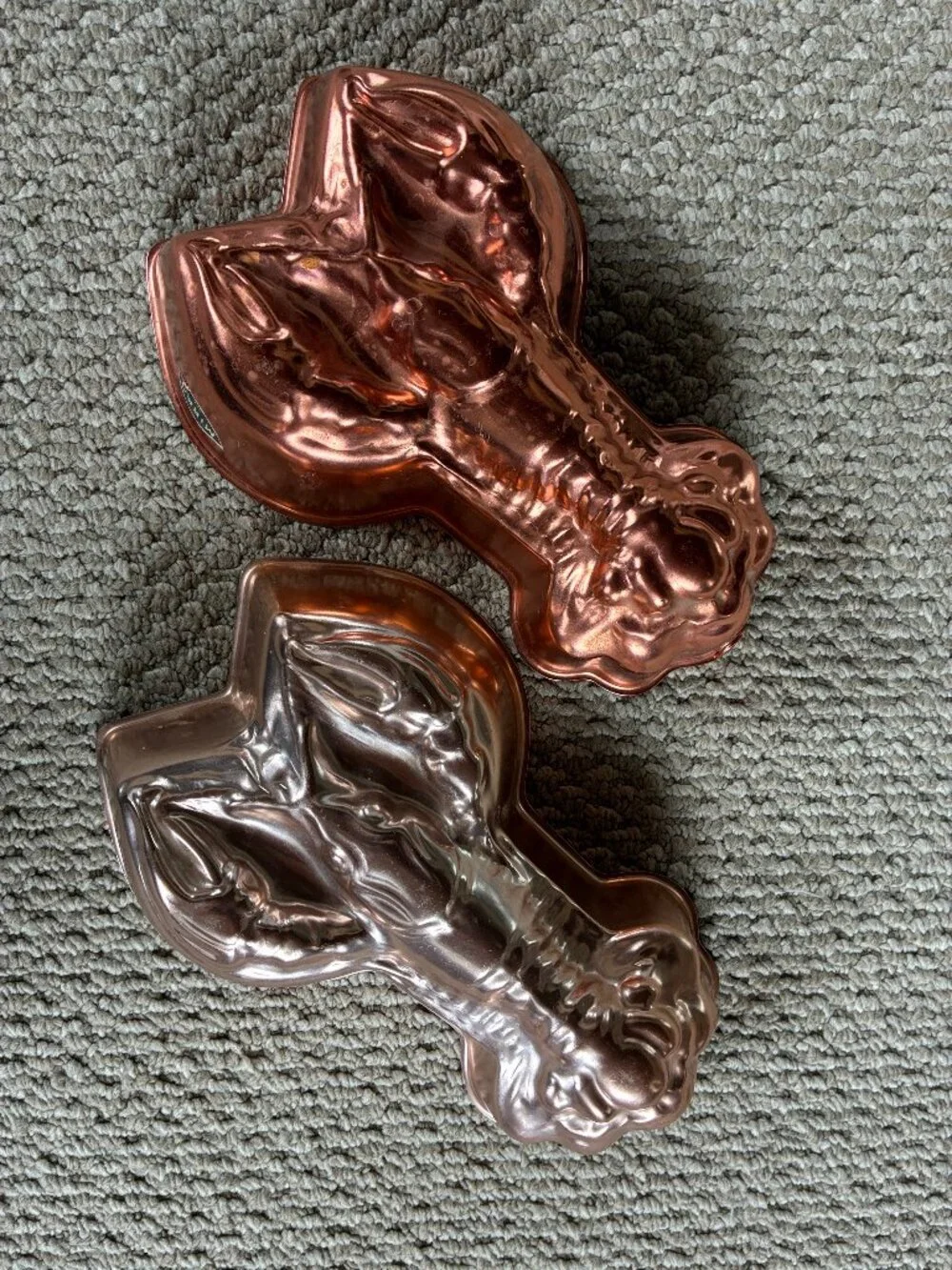 (2) Vintage Copper Lobster Mold 10 inches Decor Farmhouse Rustic MCM Coastal
